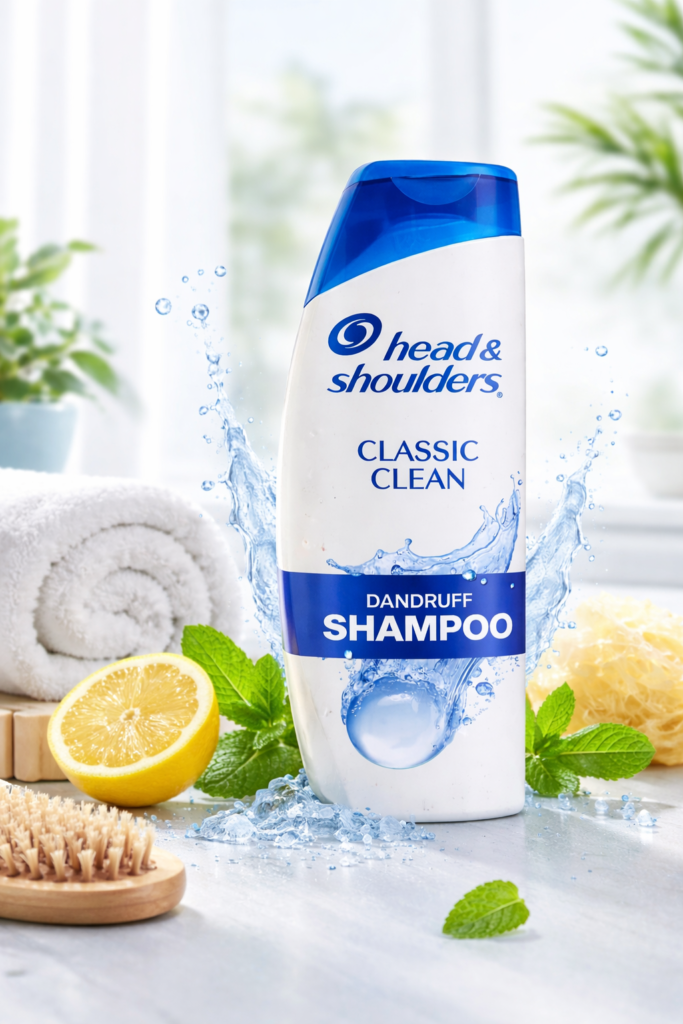 Head & Shoulders Classic Clean anti-dandruff shampoo displayed on water background