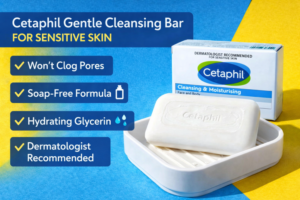 Cetaphil Gentle Cleansing Bar Soap for sensitive skin with hydrating glycerin and soap-free formula