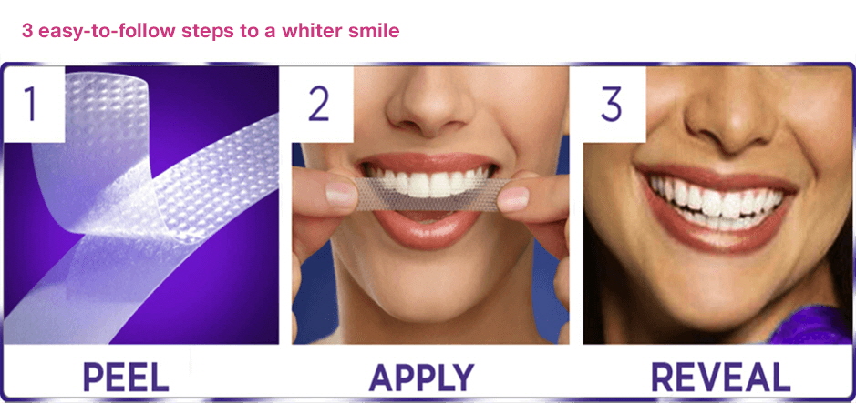 Man using Guru Nanda Premium Whitening Strips while smiling, showing teeth whitening strip application with a bright and confident smile.