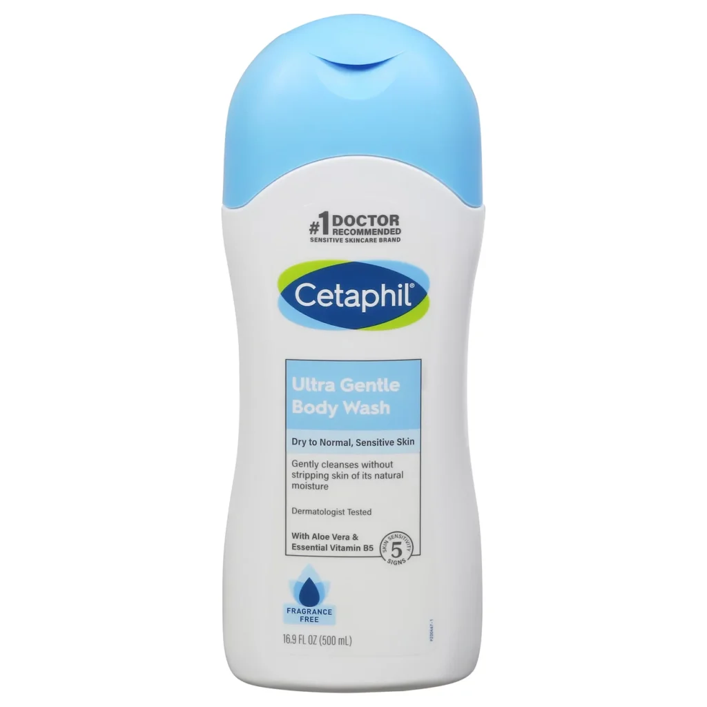 Cetaphil Ultra Gentle Body Wash being used by a person for sensitive skin care during shower