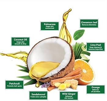 Chandrika Ayurvedic Bar Soap with herbal ingredients and person using soap in background