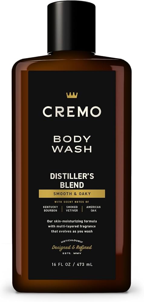 Cremo Distiller’s Blend Body Wash bottle with smooth and oaky fragrance