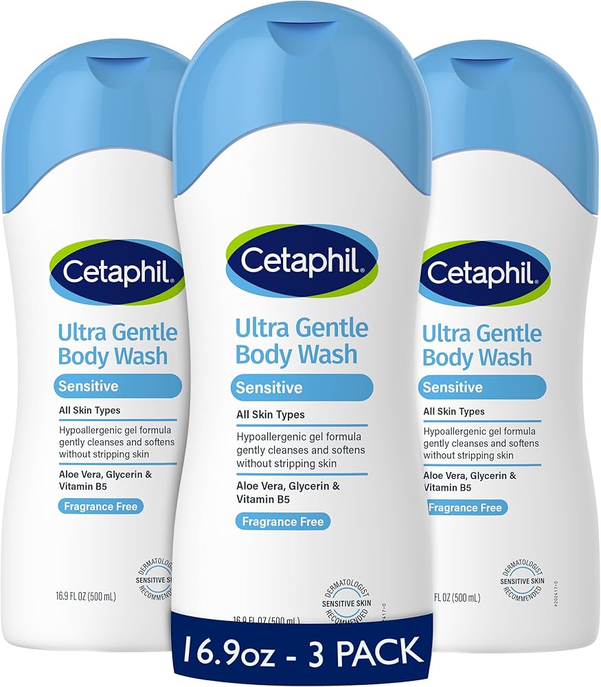 Cetaphil Ultra Gentle Body Wash being used by a person for sensitive skin care during shower