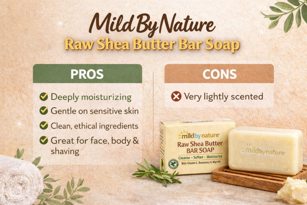 Mild By Nature raw shea butter bar soap for dry and sensitive skin with rich lather