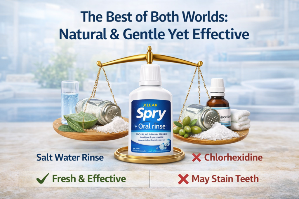 Xlear Spry Oral Rinse Natural Coolmint with xylitol aloe vera chamomile for daily oral care