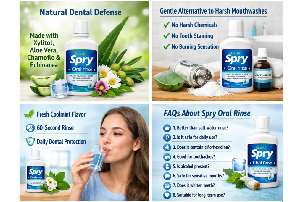 Xlear Spry Oral Rinse Natural Coolmint with xylitol aloe vera chamomile for daily oral care