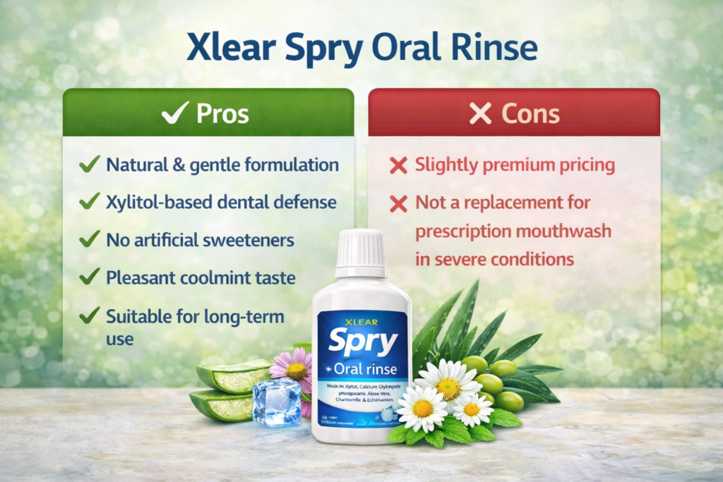 Xlear Spry Oral Rinse Natural Coolmint with xylitol aloe vera chamomile for daily oral care