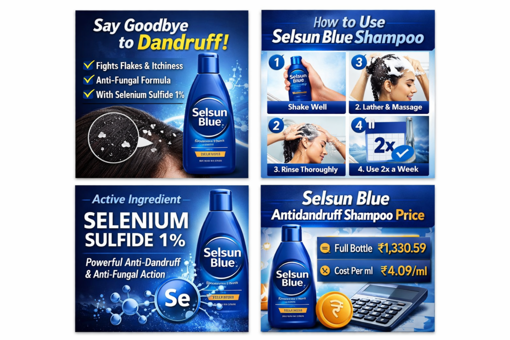 Selsun Blue Antidandruff Shampoo bottle with selenium sulfide for dandruff control