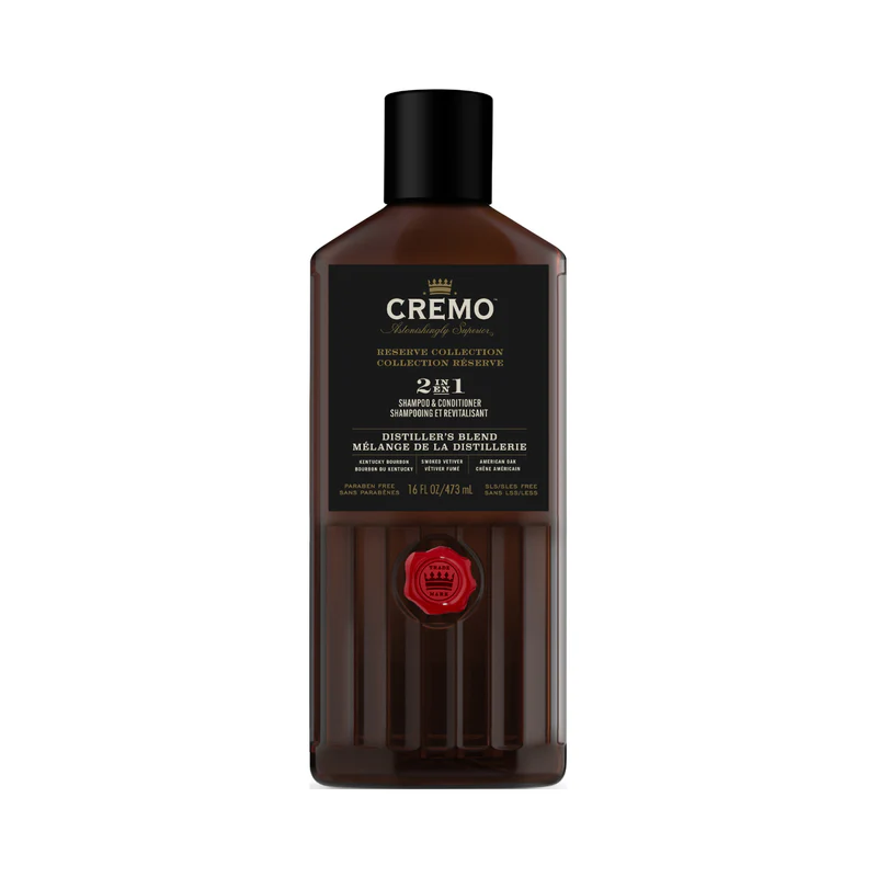 Cremo Distiller’s Blend Body Wash bottle with smooth and oaky fragrance