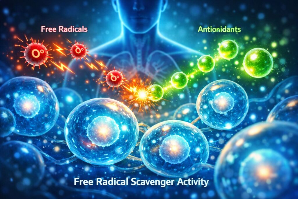 Cells, free radicals, and antioxidants illustrated.
