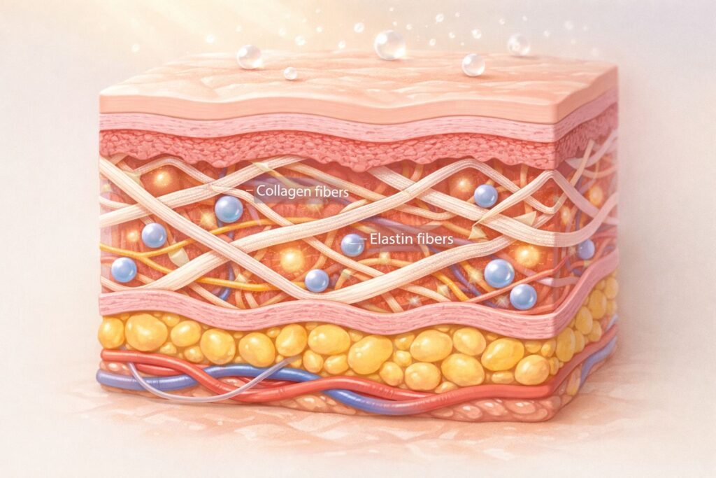 Skin layers with collagen and elastin