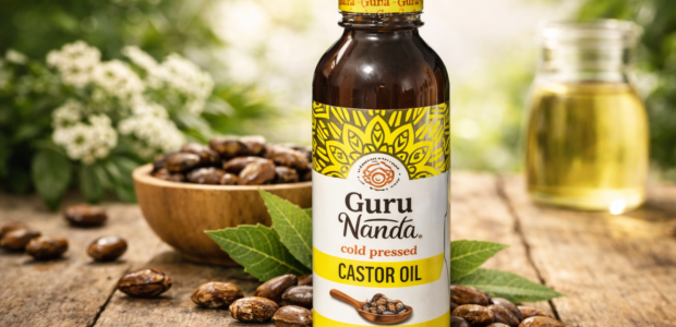Guru Nanda castor oil bottle cold pressed hexane free