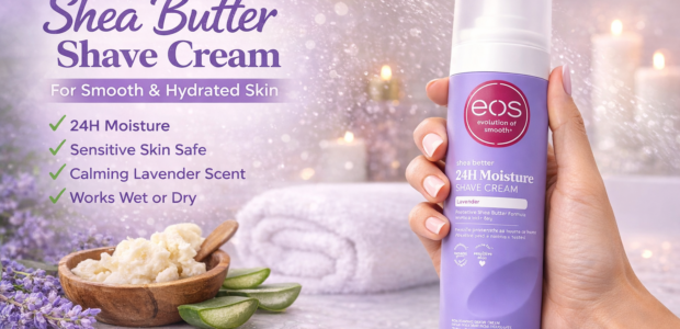 EOS lavender shea butter shave cream texture for sensitive skin