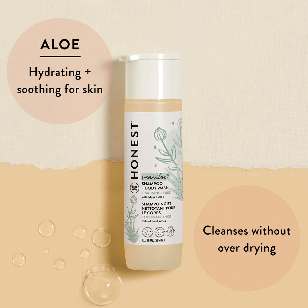Honest Sensitive Shampoo + Body Wash with Aloe fragrance free for sensitive skin