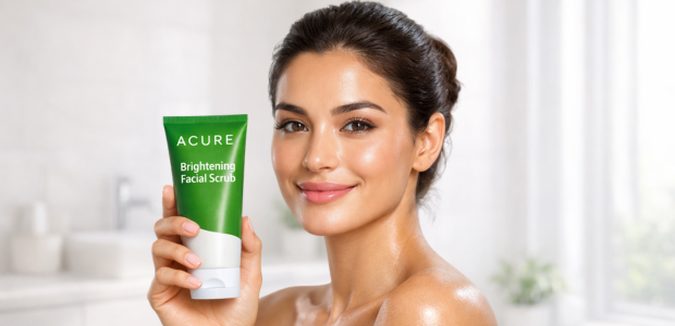 woman holding ACURE Brightening Facial Scrub