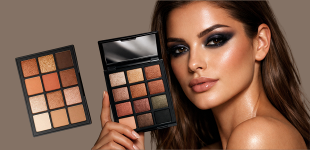 Girl wearing glam smokey look using 12 Color Eye Palette