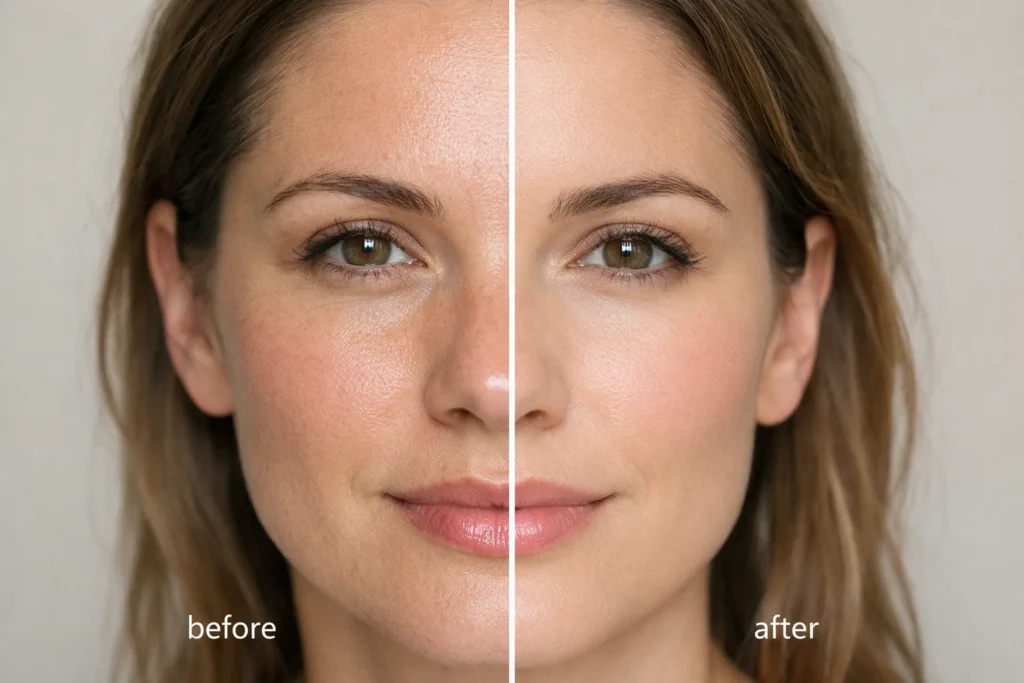 Before and after result of pore refining face mask