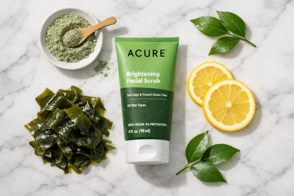 ACURE Brightening Facial Scrub with sea kelp, lemon,