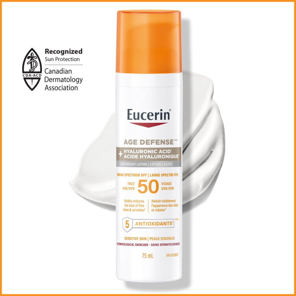 Eucerin Age Defense SPF 50 sunscreen bottle