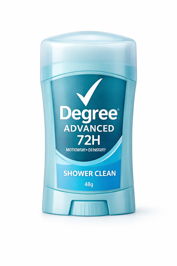 Degree Advanced 72H MotionSense Antiperspirant Deodorant Shower Clean stick for long lasting sweat and odor protection