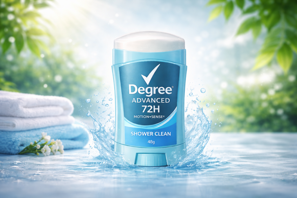 Degree Advanced 72H MotionSense Antiperspirant Deodorant Shower Clean stick for long lasting sweat and odor protection
