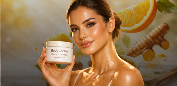 Vitamin C + Turmeric model holding botle