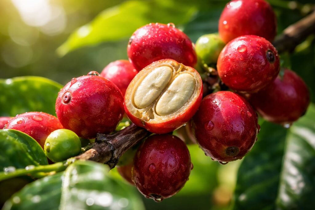 Fresh coffee cherries, source of brain-boosting extract