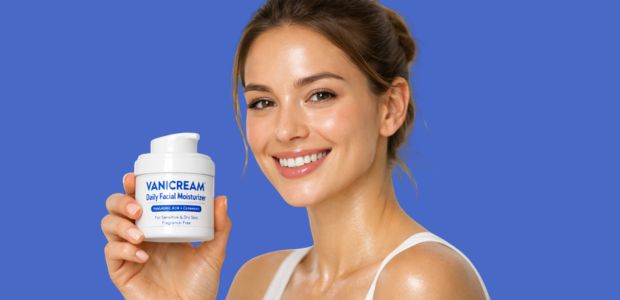 Young woman holding Vanicream Daily Facial Moisturizer,