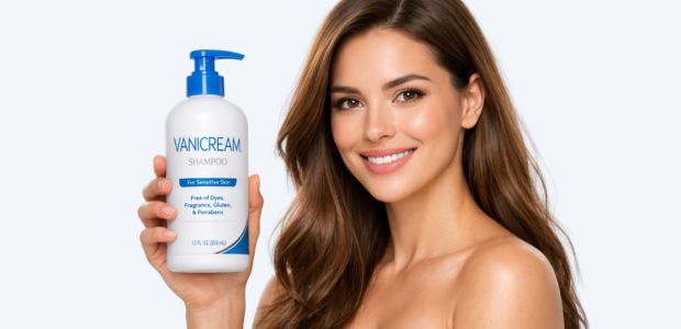 vanicream shampoo for sensitive skin with beauty model