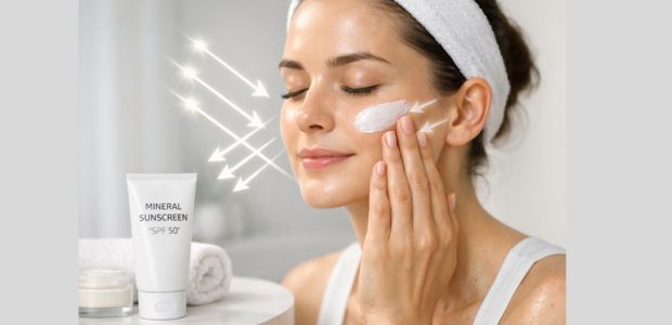 SPF 50 mineral sunscreen protecting skin from UV rays