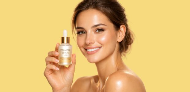 10% Vitamin C Serum for radiant glowing skin with female model