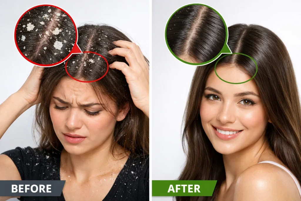 Healthy shiny hair results from regular use of Anti-Dandruff Shampoo