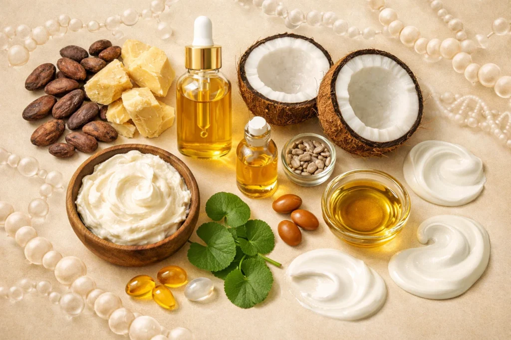 ingredients in Cocoa Butter Formula including cocoa butter, oils, and vitamins